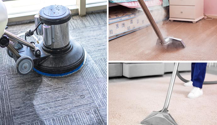 Collage of carpet shampoo cleaning and vacuum cleaning