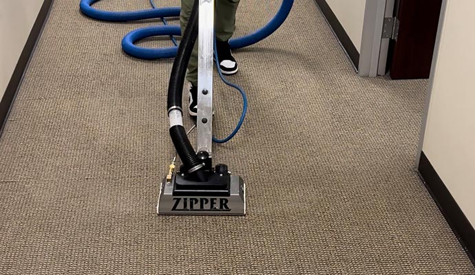 Person cleaning stained carpet