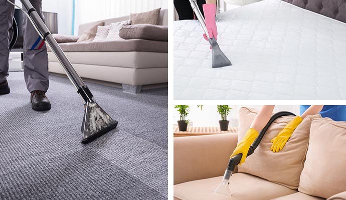 collage of carpet mattress and upholstery cleaning