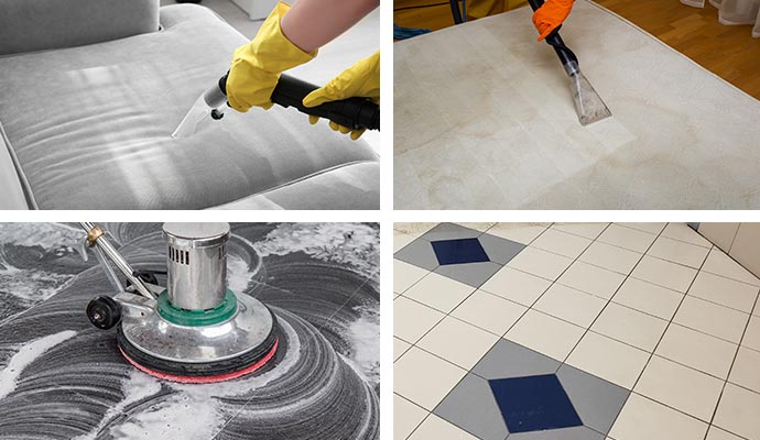 collage of furniture mattress floor and tile cleaning